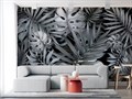 Фотообои Пальмовые листья серые на черном фоне AM024G - фото 4614