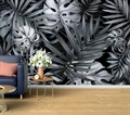 Фотообои Пальмовые листья серые на черном фоне AM024G - фото 4616