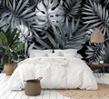 Фотообои Пальмовые листья серые на черном фоне AM024G - фото 4617