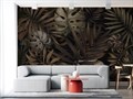 Фотообои Пальмовые листья бежевые на черном фоне AM024B - фото 4620
