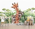 Фотообои Жираф и еноты в листьях AM123 - фото 5385