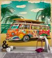 Фотообои Автобус с пальмами на пляже AM209 - фото 6095